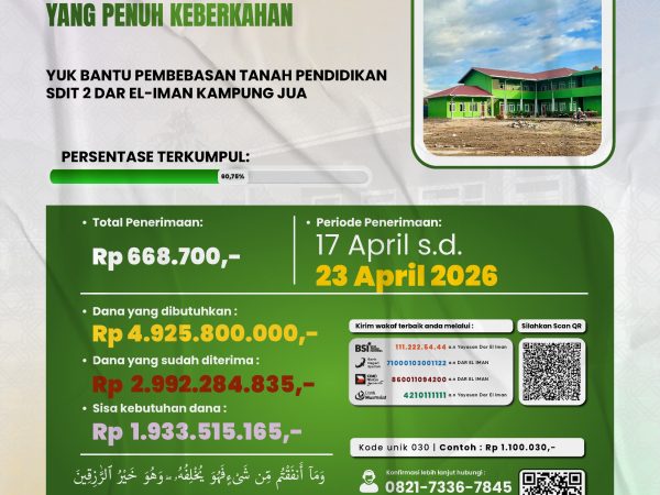 Update Donasi Wakaf Tanah Pendidikan SDIT 2 Dar el-Iman - 23 April 2026